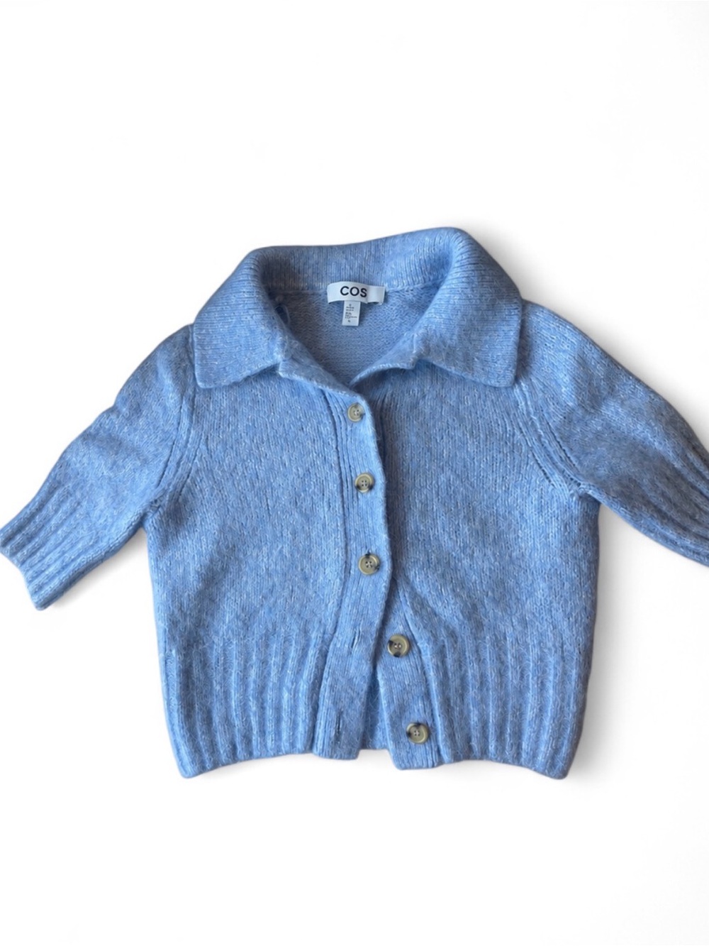 COS *WOOL/ALPACA* Sky Light Baby Blue Short Sleeve Knit Cardigan Sweater XSMALL - Picture 2 of 14